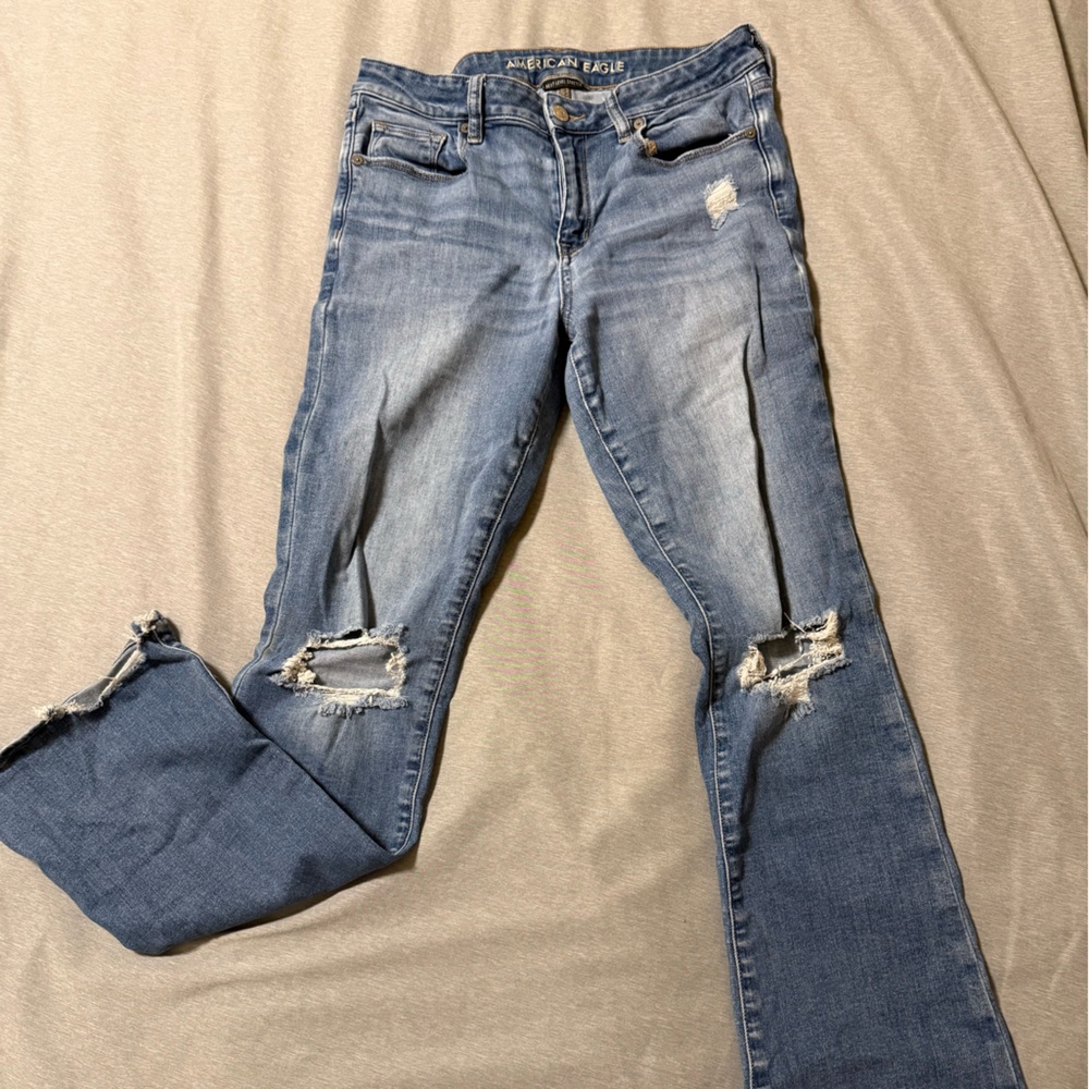American Eagle Outfitters Light Blue Distressed Boot Cut Jeans
